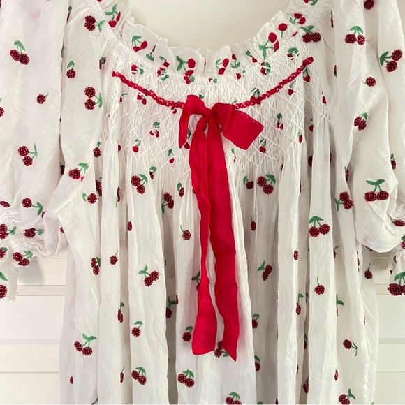 New! For Love & Lemons White & Red Beaded Cherry Slip Mini Dress 26989 - Picture 7 of 15